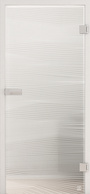 Produktbild mit Schlosskasten, Bändern und Zarge zeigt die Glastür JETTE VISION_560 in der Ausführung  mattiert, Siebdruck, DIN rechts - Bohrungstemplate Studio/Office PURE WHITE
