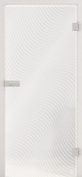 Produktbild mit Schlosskasten, Bändern und Zarge zeigt die Glastür JETTE WAVE_563 in der Ausführung  mattiert, Laser/Siebdruck, DIN rechts - Bohrungstemplate Studio/Office