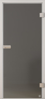 Produktbild mit Schlosskasten, Bändern und Zarge zeigt die Glastür JETTE FRAME_815 in der Ausführung  mattiert, Laser/Siebdruck, DIN rechts - Bohrungstemplate Studio/Office MOON GREY
