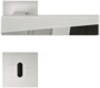 Freigestelltes Produktbild im idealen Blickwinkel fotografiert zeigt die GRIFFWERK Rosettengarnitur eckig JETTE VISION RG in der Ausführung Buntbart - Edelstahl poliert/matt - Prontofix/Piatta 